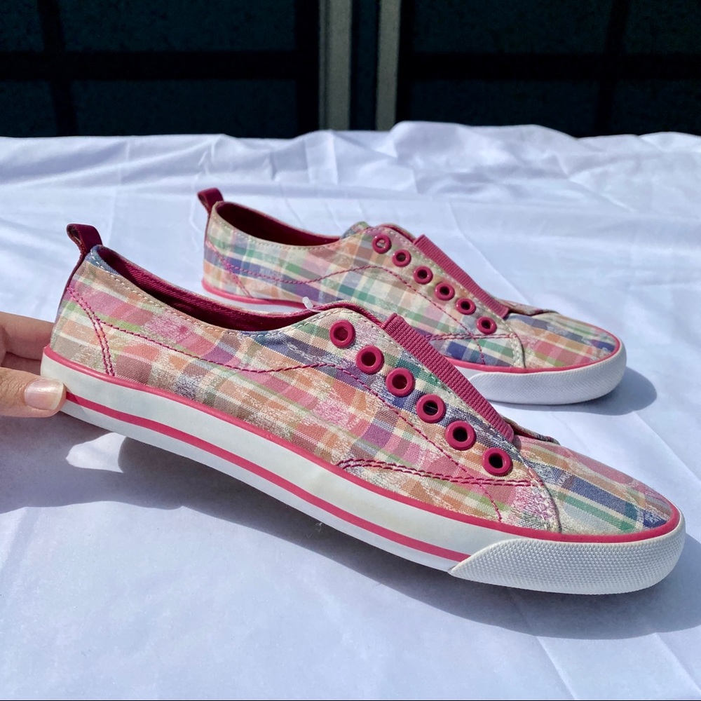 NEW Coach Plaid Poppy Beach Slip On Pink Shoes Size 8